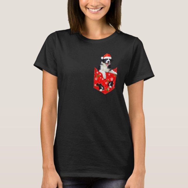Border Collie jul ficka för Border Collie T Shirt (Framsida)