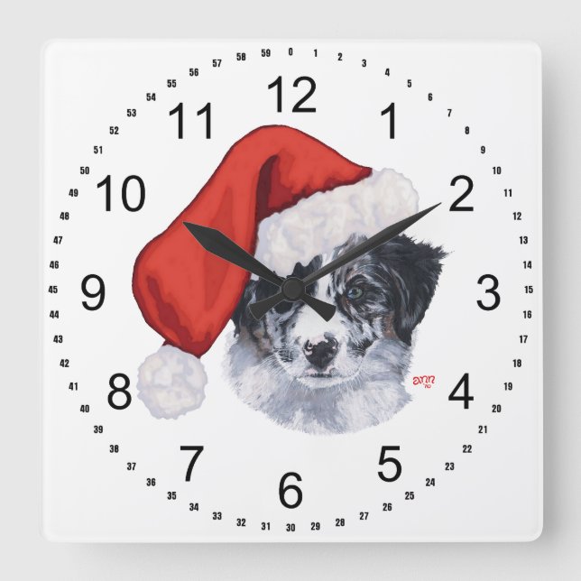 Border Collie Jul Fyrkantig Klocka (Framsida)