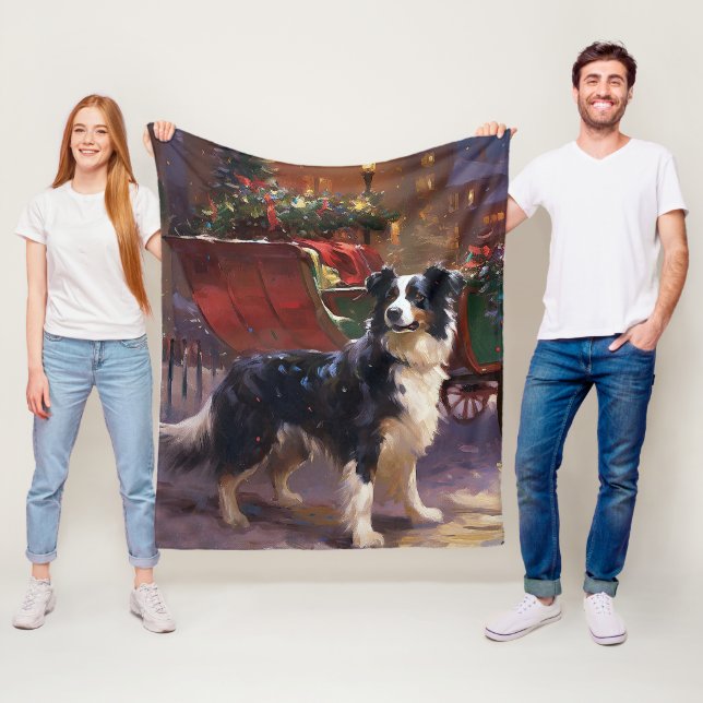 Border Collie Jul Högtidlig Säsong  Fleecefilt (På plats)