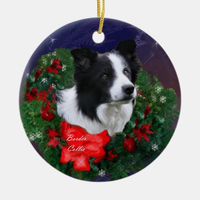 Border Collie jul Julgransprydnad Keramik (Framsidan)