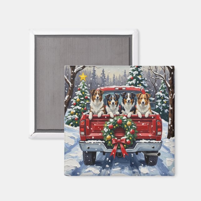 Border Collie Jul Röd Lastbil Holiday Magnet (Front/Back)