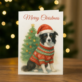 Border Collie jul Santa mössa & träd Helgkort