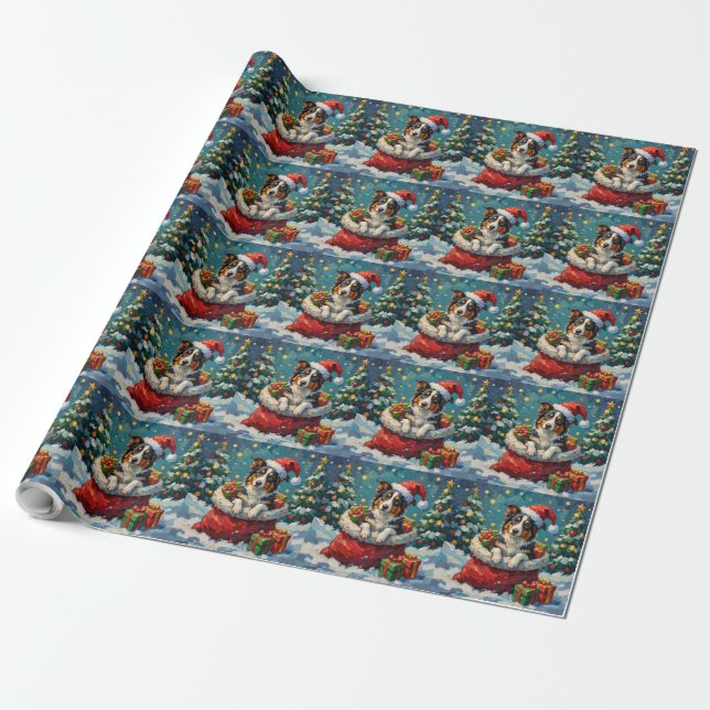 Border Collie jul Santa påse äventyr Presentpapper (Utrullad)