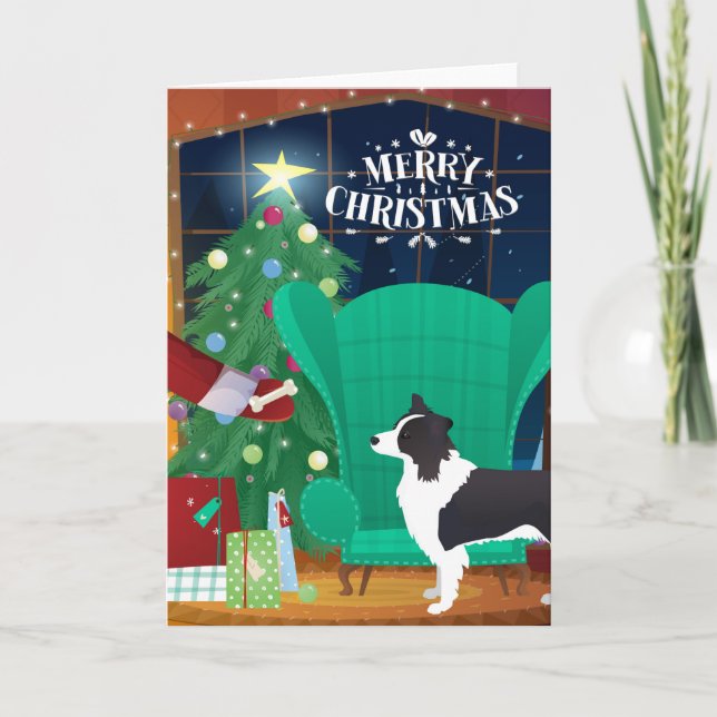 Border Collie Jul Santa's Present Helgkort (Framsida)