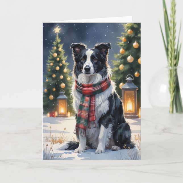 Border Collie jul snöscen akvarell Kort (Framsida)