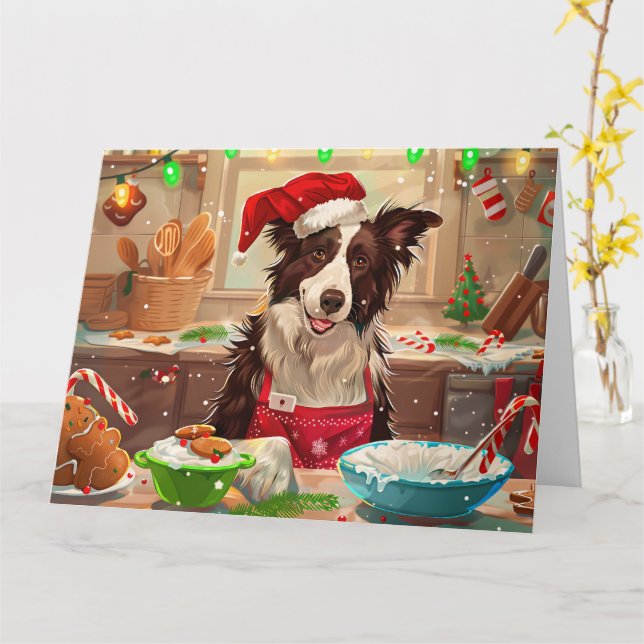 Border Collie Julbakning: Festlig jul Kort (Gul blomma)