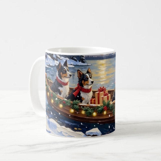 Border Collie Julbåt Holiday Kaffemugg (Framsida vänster)