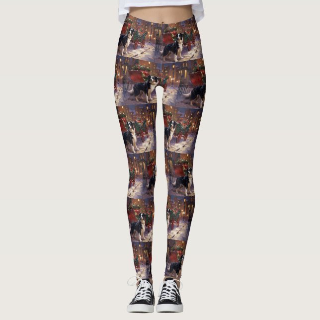Border Collie Julhögtiden Leggings (Framsida)