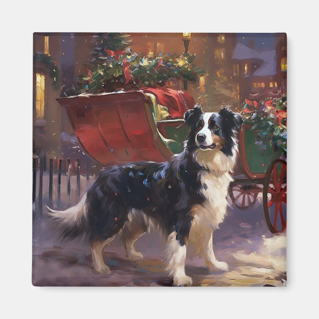 Border Collie Julhögtiden Magnet (Framsidan)