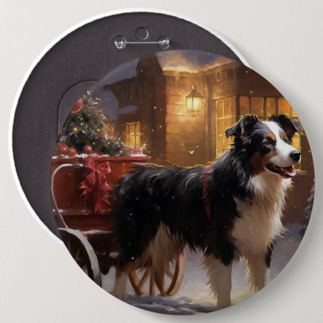 Border Collie Julhögtidssäsong Knapp (Framsida & baksida)
