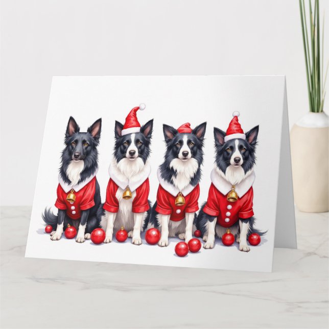 Border Collie julklänning tomtehatt Kort (Framsida)