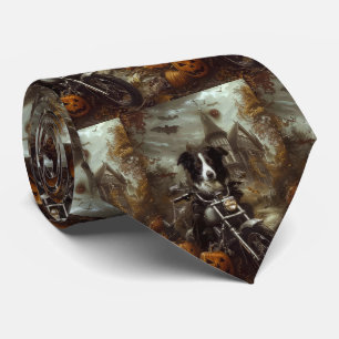 Border Collie Kör Motorcykel Halloween Skräckinjag Slips
