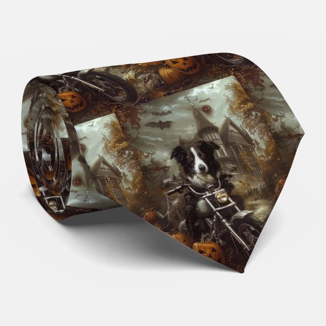 Border Collie Kör Motorcykel Halloween Skräckinjag Slips (Rullad)