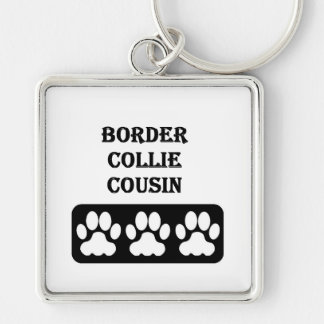 Border Collie Kusin Fyrkantig Silverfärgad Nyckelring