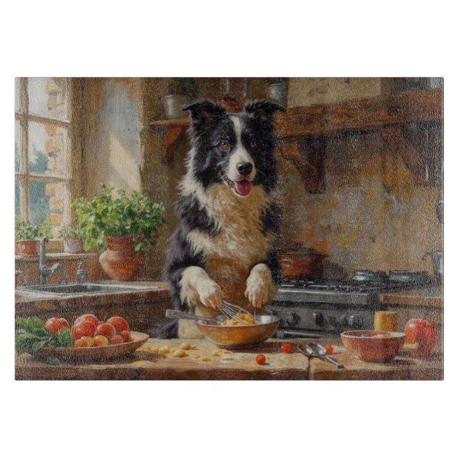Border Collie lagar mat i köket (Framsidan)