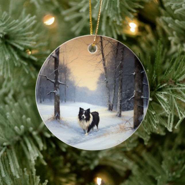 Border Collie Låt det snöa jul Julgransprydnad Keramik (Träd)