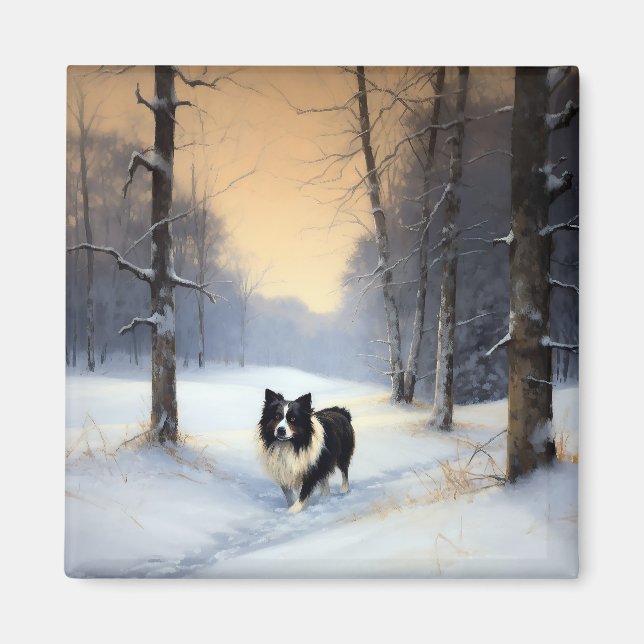 Border Collie Låt det snöa jul Magnet (Framsidan)