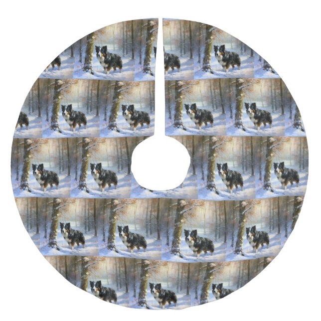 Border Collie Let It Snow Jul Julgransmatta Borstad Polyester (Framsidan)