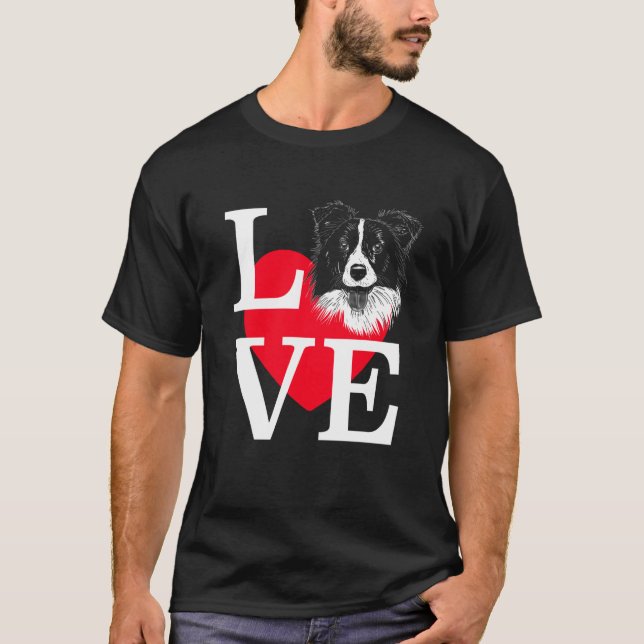 Border Collie Love Cute heart Border Collie T Shirt (Framsida)