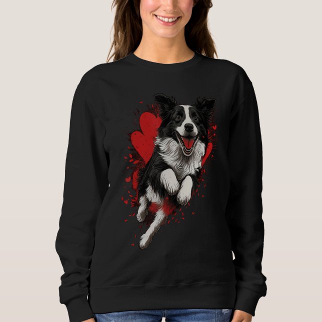 Border Collie Love Heart Valentines Day Border Col T Shirt (Framsida)