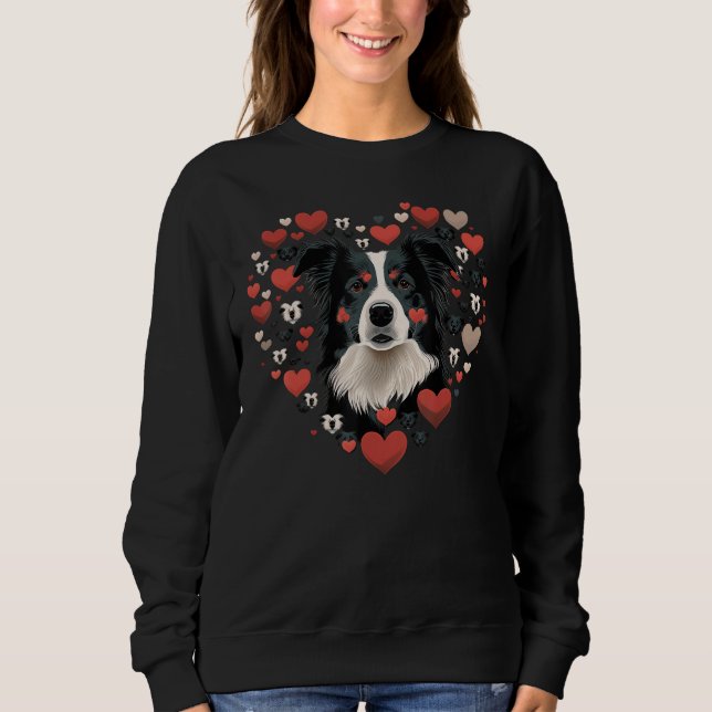 Border Collie Love Heart Valentines Day Border Col T Shirt (Framsida)