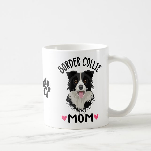  Border Collie Mamma Present Svart Vitt Valp Hund  Kaffemugg (Höger)