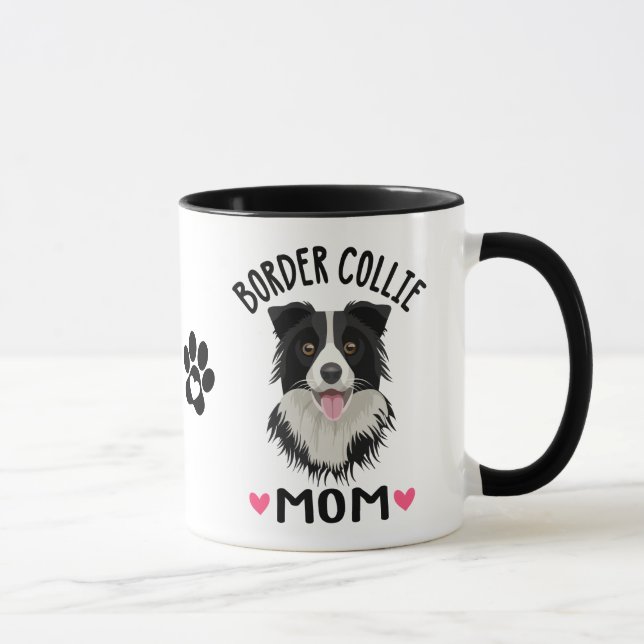  Border Collie Mamma Present Svart Vitt Valp Hund  Mugg (Höger)