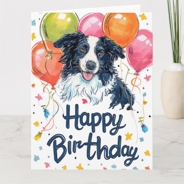 Border collie med ballonger kort (Framsida)