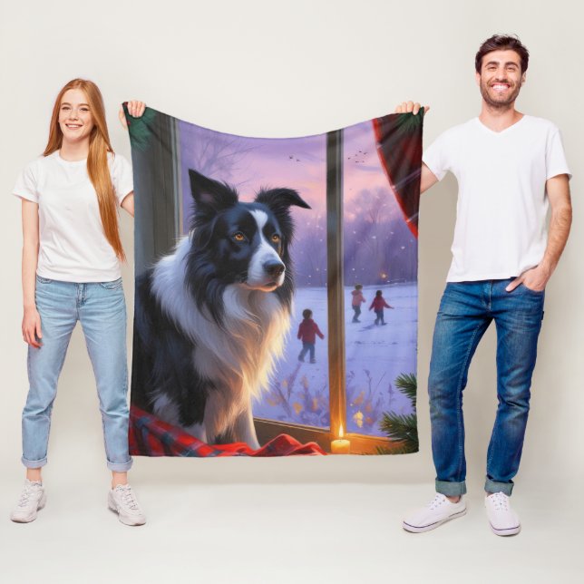 Border Collie med julbelysning Holiday Fleecefilt (På plats)