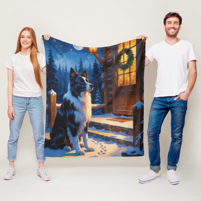 Border Collie med julbelysning Holiday Fleecefilt (På plats)