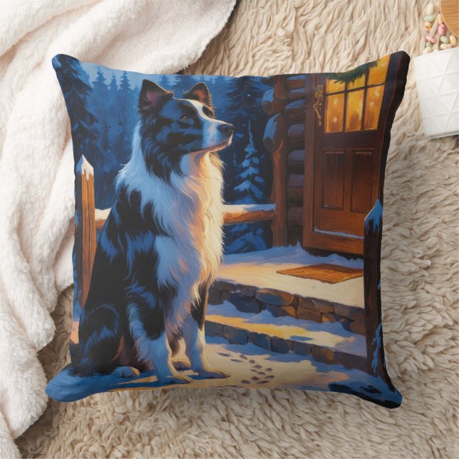 Border Collie med julbelysning Holiday Kudde (Filt)