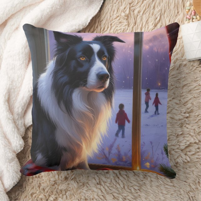 Border Collie med julbelysning Holiday Kudde (Filt)