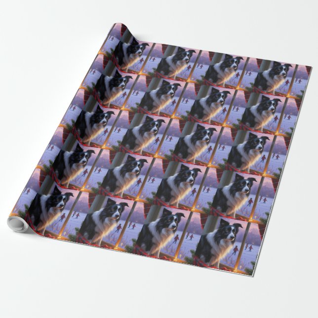 Border Collie med julbelysning Holiday Presentpapper (Utrullad)