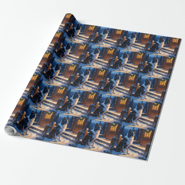 Border Collie med julbelysning semester Presentpapper (Utrullad)