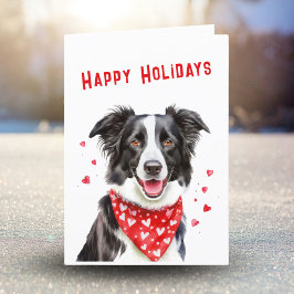 Border Collie med röd hjärtbandana jul Helgkort