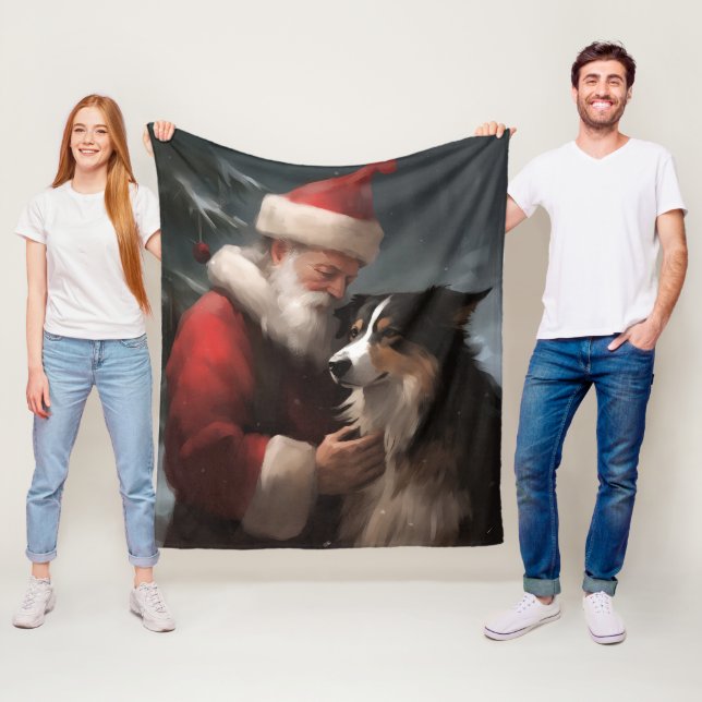 Border Collie med Santa Claus Festive jul Fleecefilt (På plats)