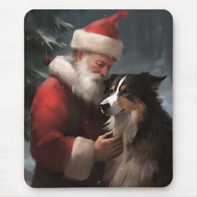 Border Collie Med Tomte Festiv Jul Musmatta (Framsidan)