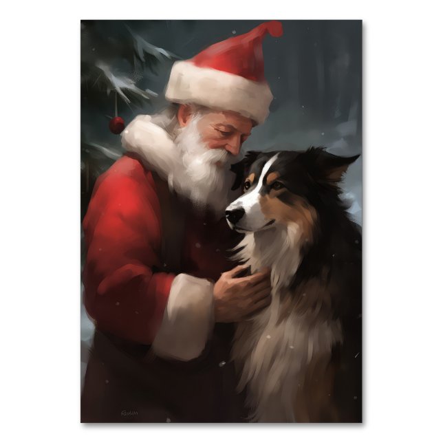Border Collie med Tomte Festlig Jul Bordsnummer (Framsidan)