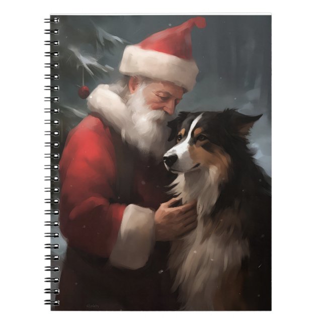 Border Collie med Tomte Julfirande Jul Anteckningsbok (Framsidan)
