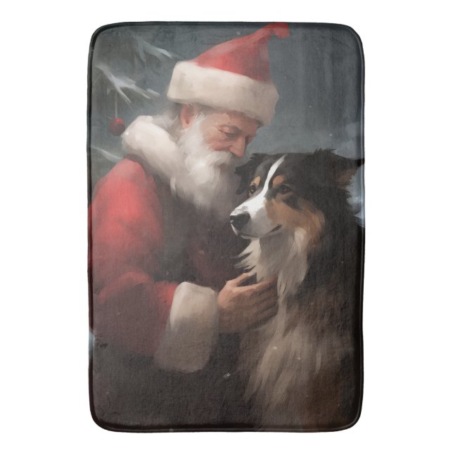 Border Collie med Tomte Julfirande Jul Badrumsmatta (Framsidan (Vertikal))