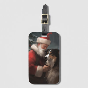 Border Collie med Tomte Julfirande Jul Bagagebricka