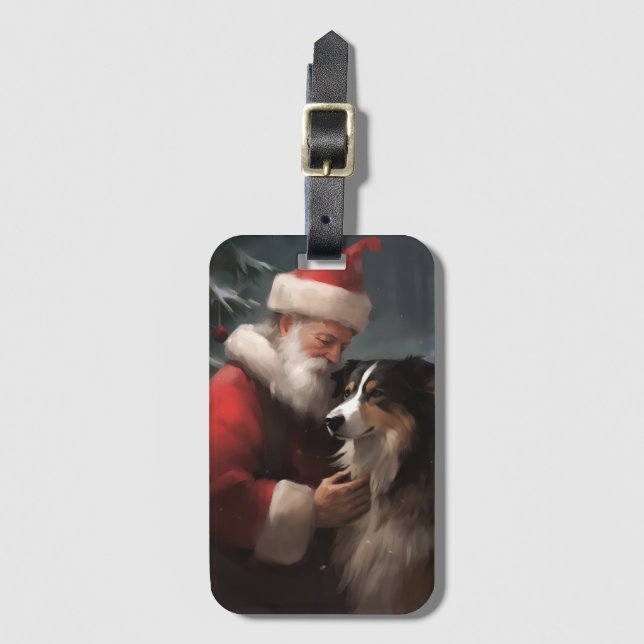 Border Collie med Tomte Julfirande Jul Bagagebricka (Framsida vertikal)