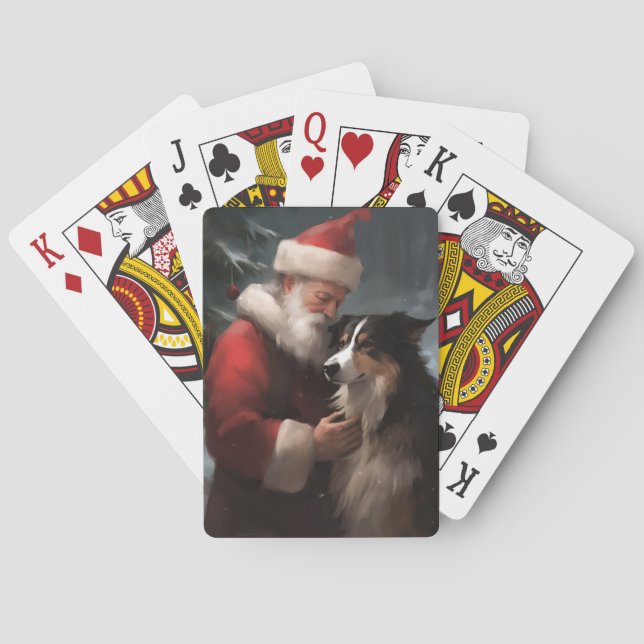 Border Collie med Tomte Julfirande Jul Casinokort (Baksidan)