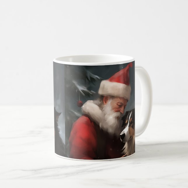 Border Collie med Tomte Julfirande Jul Kaffemugg (Framsida höger)