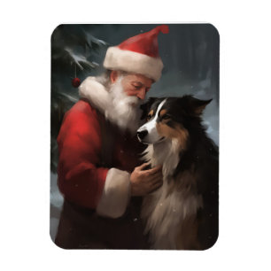 Border Collie med Tomte Julfirande Jul Magnet