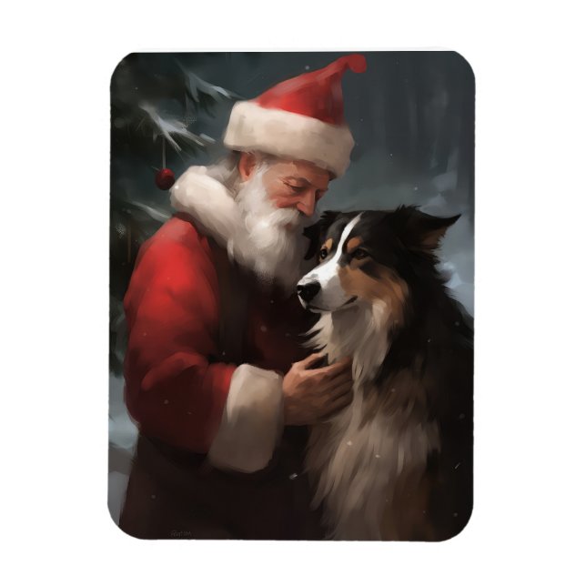 Border Collie med Tomte Julfirande Jul Magnet (Vertikal)