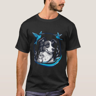 Border Collie med utter och blå fåglar T Shirt