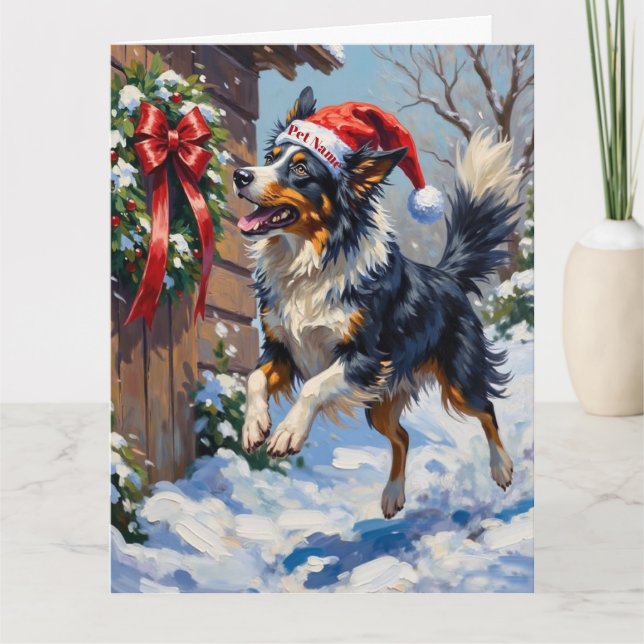 Border Collie Mid-Air Christmas Bow Catch Hat Kort (Framsida)