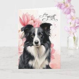 Border Collie Mjuk Rosa Botaniska Blommor God Jul Kort