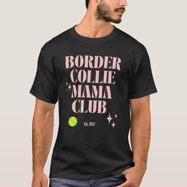 Border Collie Mom Club Retro Groovy Dog Mum Funny  T Shirt (Framsida)